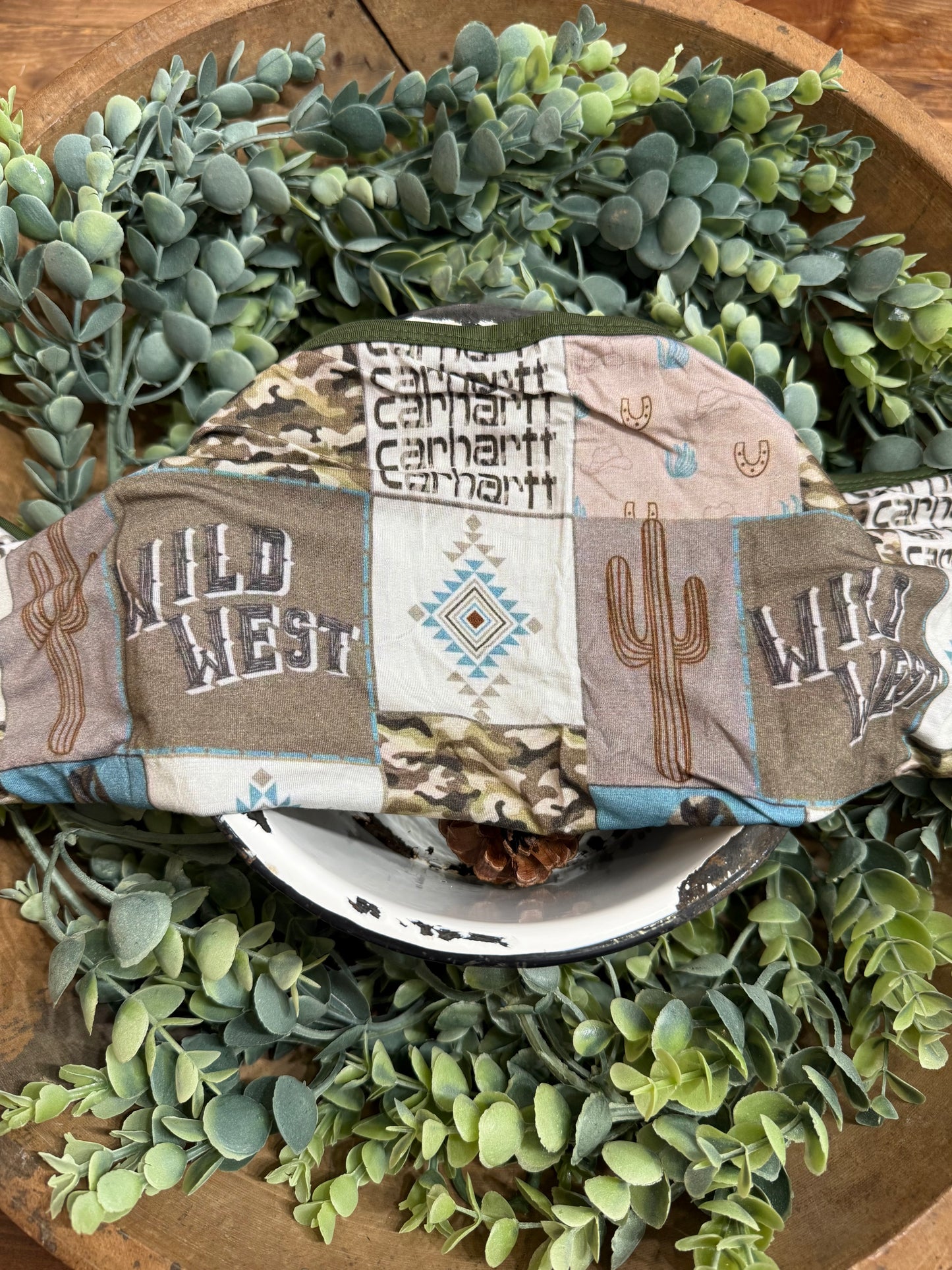 Bamboo burp rag Carhartt blue and green