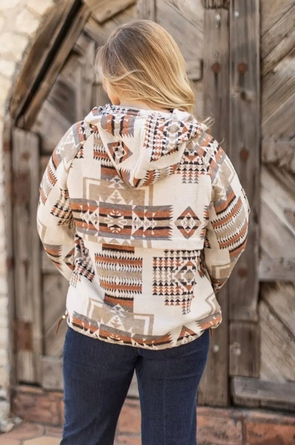 PREORDER- Aztec Print Top Hooded Pullover Blouse