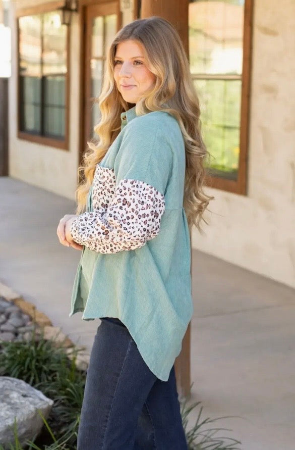 PREORDER- Corduroy Jacket Leopard Sleeve