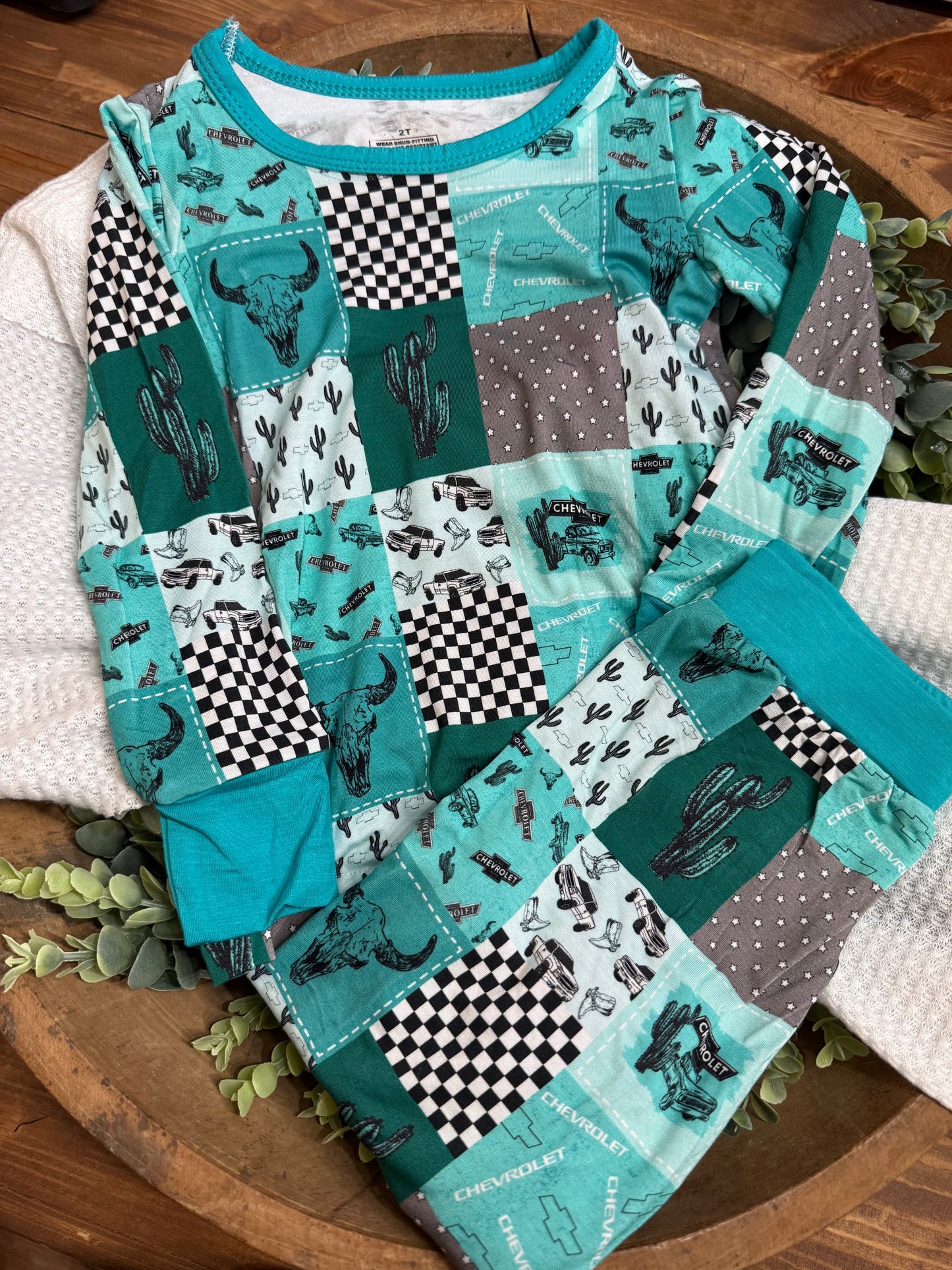 Teal Chevy bamboo 2pc sleep set