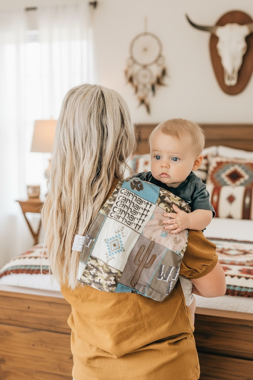Bamboo burp rag Carhartt blue and green