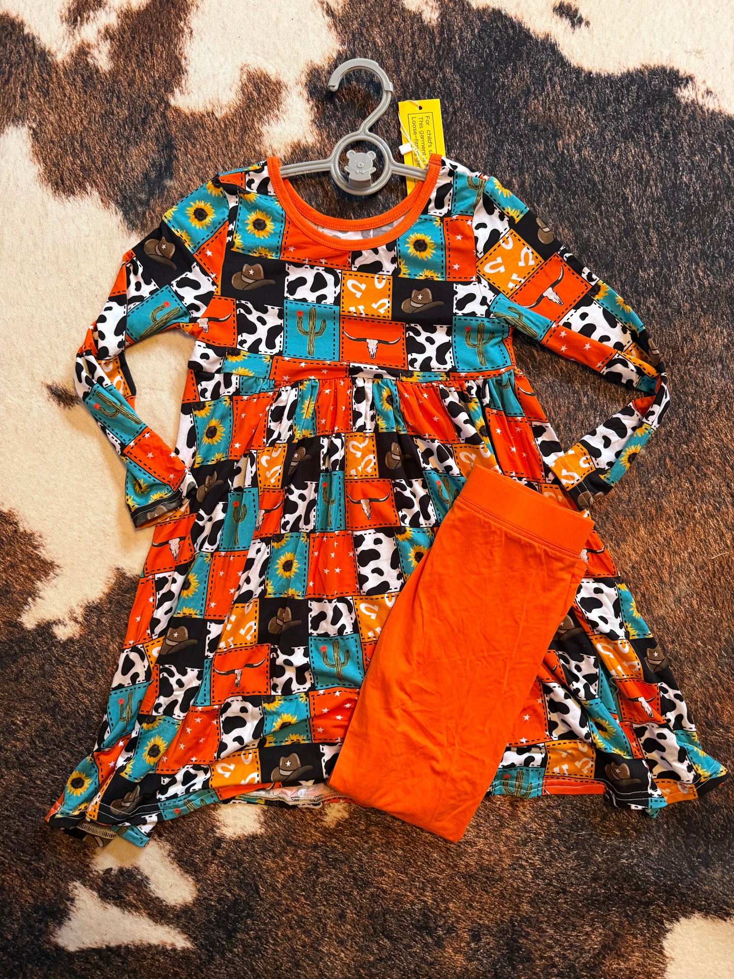 Orange western dress and leggings