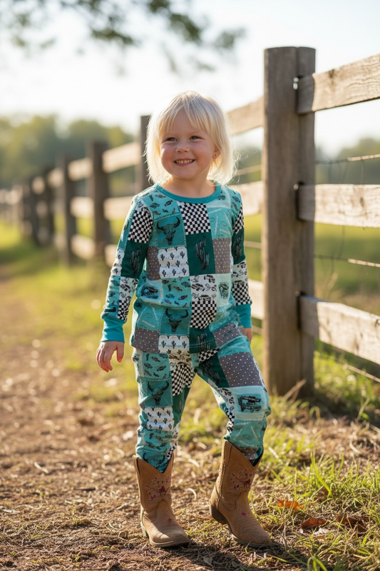 Teal Chevy bamboo 2pc sleep set