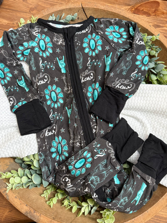 Bamboo zippy yeehaw black and turquoise