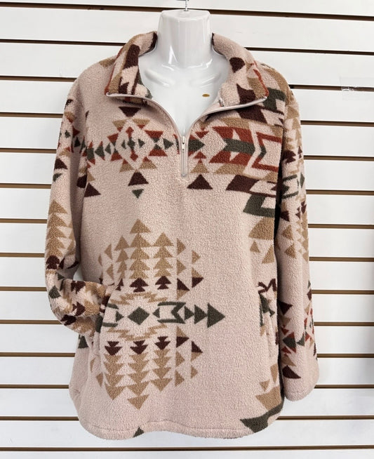 PREORDER- Western Tribal Sherpa Pullover Top Blouse
