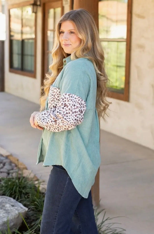 PREORDER- Corduroy Jacket Leopard Sleeve