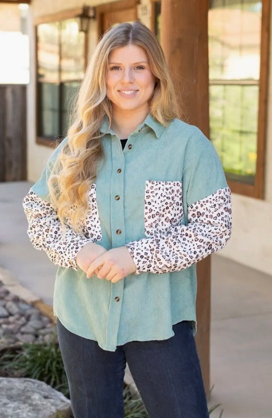 PREORDER- Corduroy Jacket Leopard Sleeve