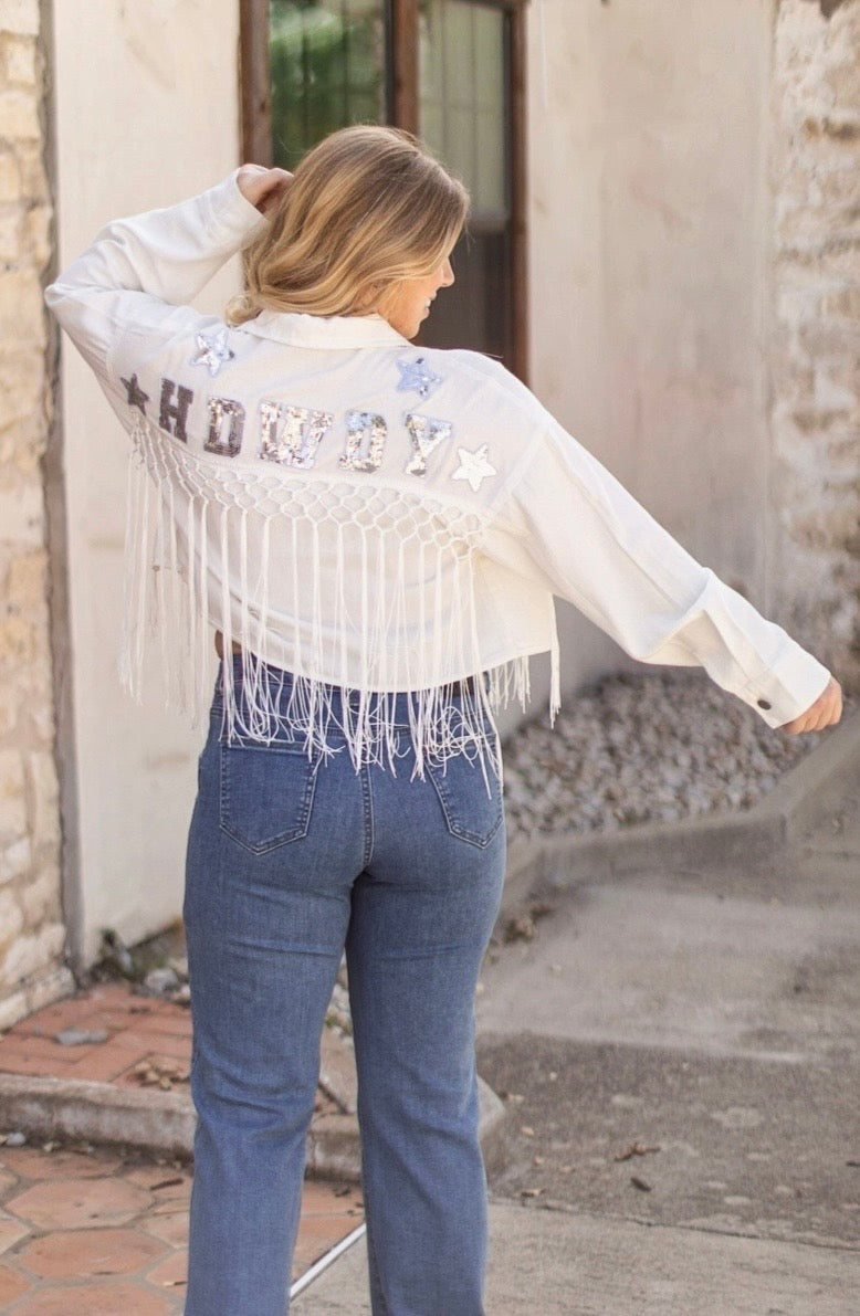 PREORDER- Denim Howdy Tassel Short Jacket
